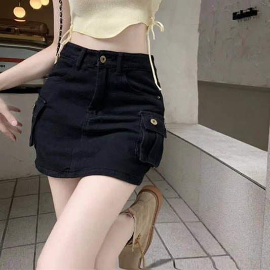 Summer Vintage Cargo Denim Skirts Women's Harajuku High Waist