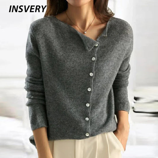 Autumn Winter Sweater Women Elegant Button Design Knitted Cardigans For Women Casual Sweaters