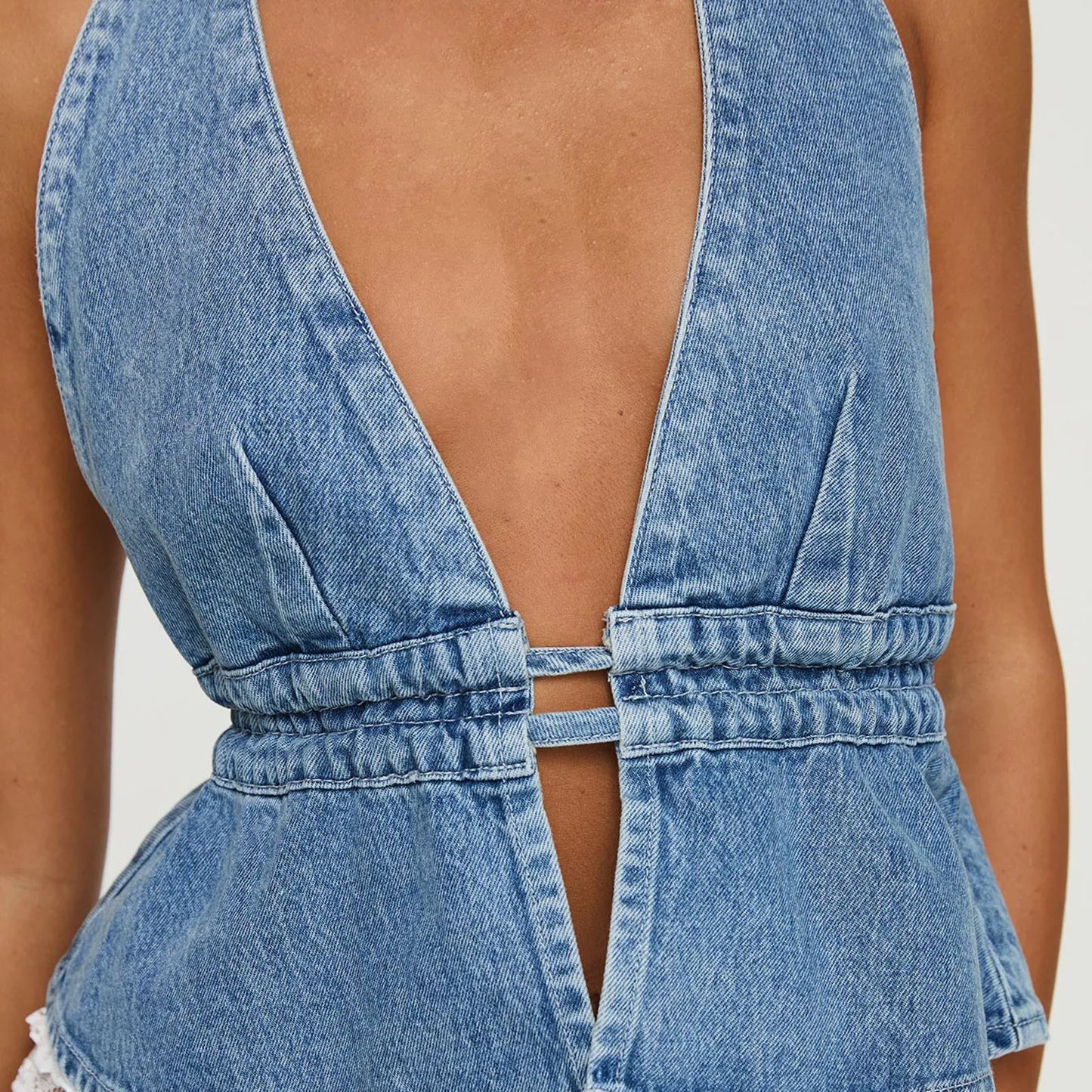 Women Halter Neck Denim Vest Tops Stylish Backless Tie-up Bodydoll Tank Tops for Club Party Streetwear