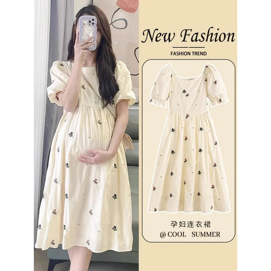 New Maternity Dresses Summer Fashion A-line Loose Short Sleeve Skirt