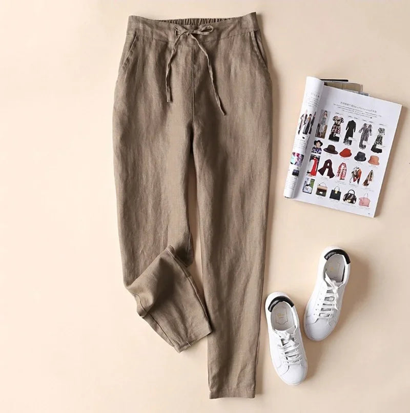 Casual Cotton Linen Pants Women Elegant Trousers Formal Pencil Pants Spring Loose S-5XL Brand Design Cotton Trousers Women 19724