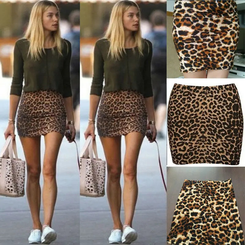 Women's Leopard Grain Printed Skirt Fashion High Waist