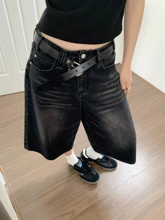 Y2K Retro Women's Low Rise Jorts Black Wash Cropped