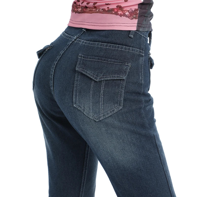 Women's Y2K Low Waist Jeans Loose Denim Straight Leg Flare Pants