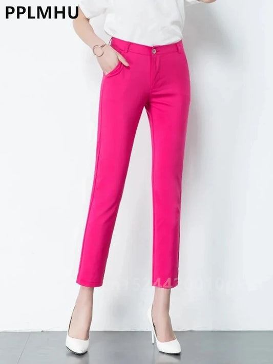 High Waist Pencil Pants New Formal Women Casual Big Size 4xl Korean Office Pantalones Slim OL Candy Color Ankle-length Spodnie