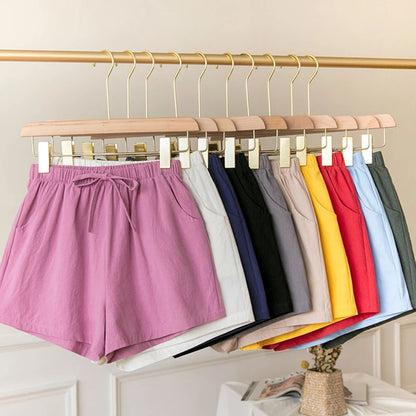 Cotton Linen Shorts Basic Wide Leg Summer Korean Fashion