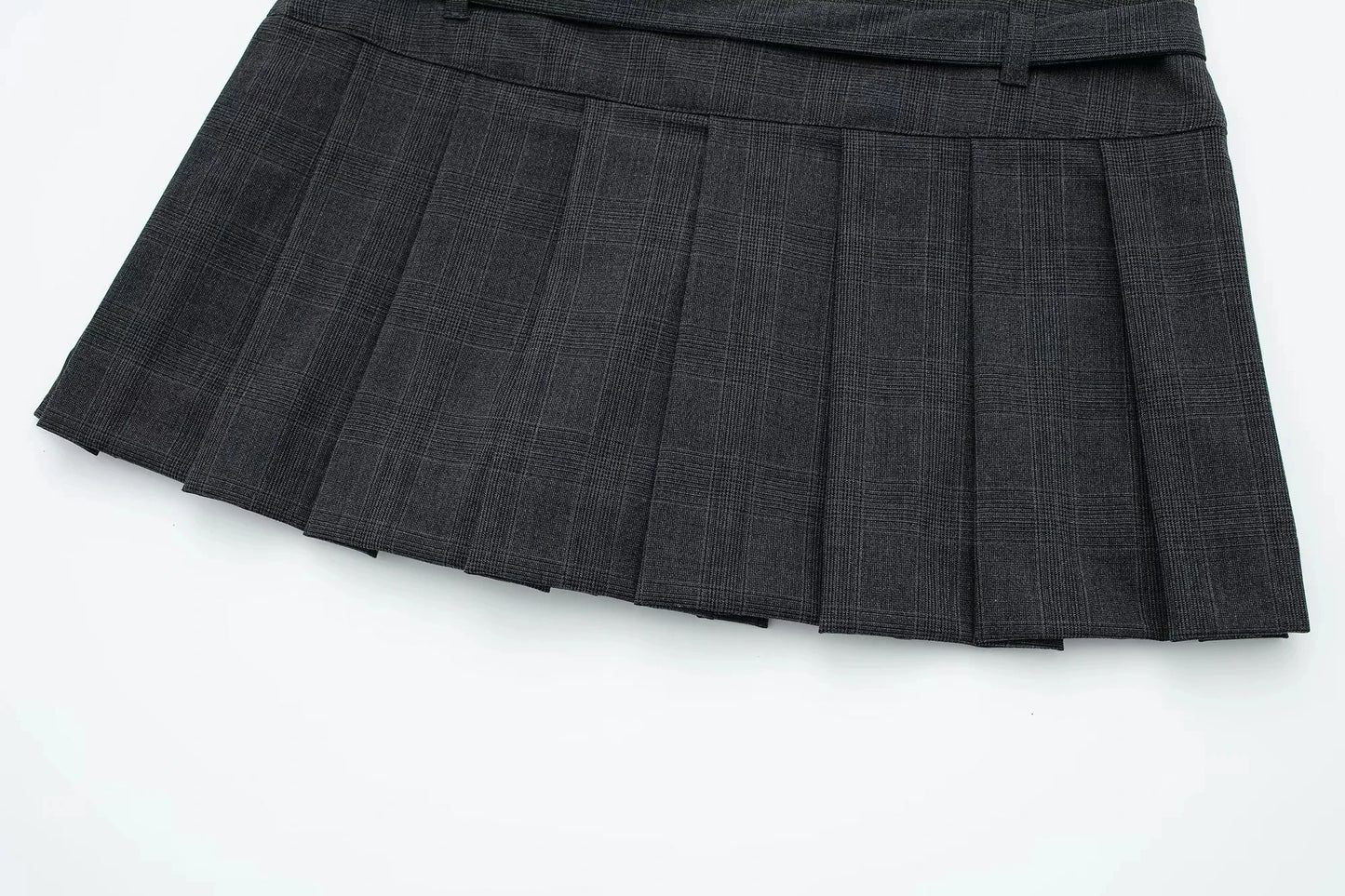 Women's Fashion Autumn Box Pleat Skort Vintage Belt Mini Skirt