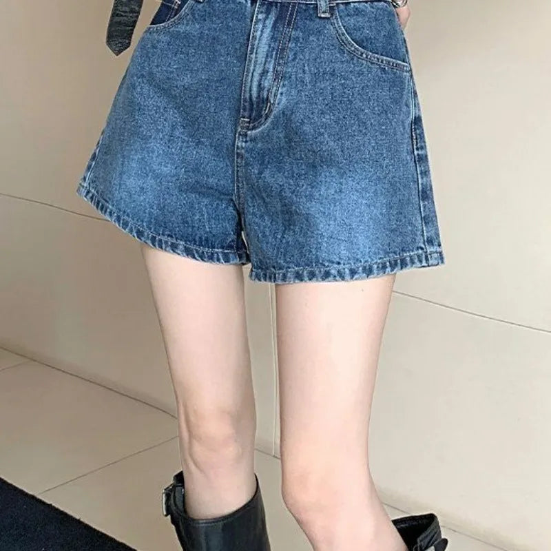 Blocking Retro Denim Shorts Women's Summer High Waisted Baggy