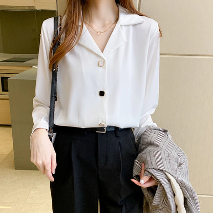 Long Sleeve Black White Blouse Tops Blouse Women Blusas Mujer De Moda 2024 V-neck Chiffon Blouse Shirt Blouses Femme Blusas E447