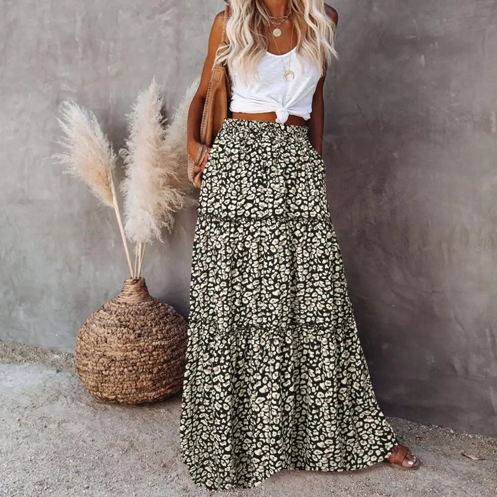 Bohemian Skirt Ethnic Print Maxi Skirt Patchwork A-Line Vacation