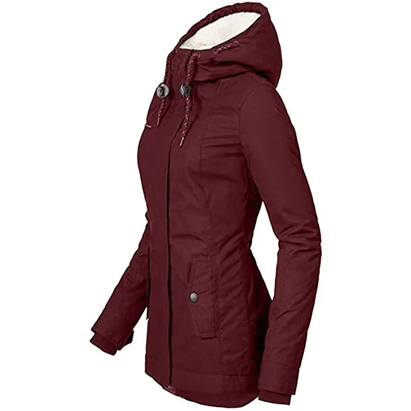 Women's Zipper Coat - Loose Pockets Parka