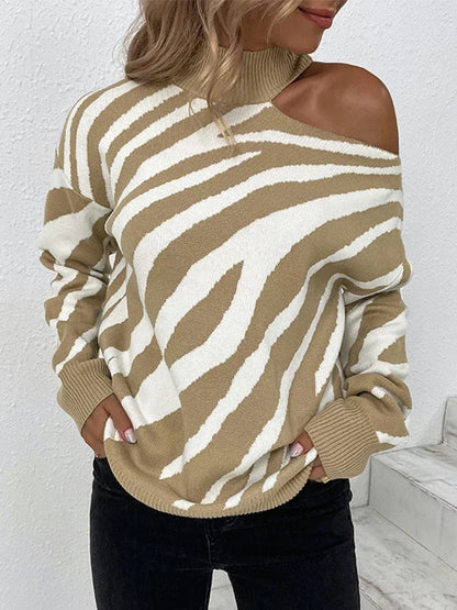 Fall Winter Sweater Female Long Sleeve Turtleneck Pullovers Lady Elegant Striped Knitted Jumper Casual Women Cut Out Sweater Top