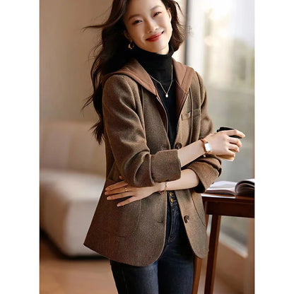 Woolen Coat - Women’s 2 Piece Hoodie Overcoat