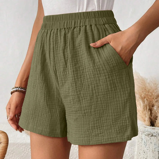 Women's Double Layered Cotton Pleats Shorts High Waist Streetwear