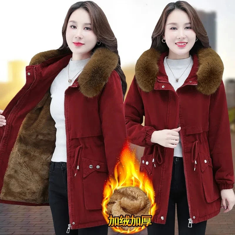 Parkas 6XL Womens 2023 Winter Jacket Loose Casual Padded Coat Plush Fur Collar