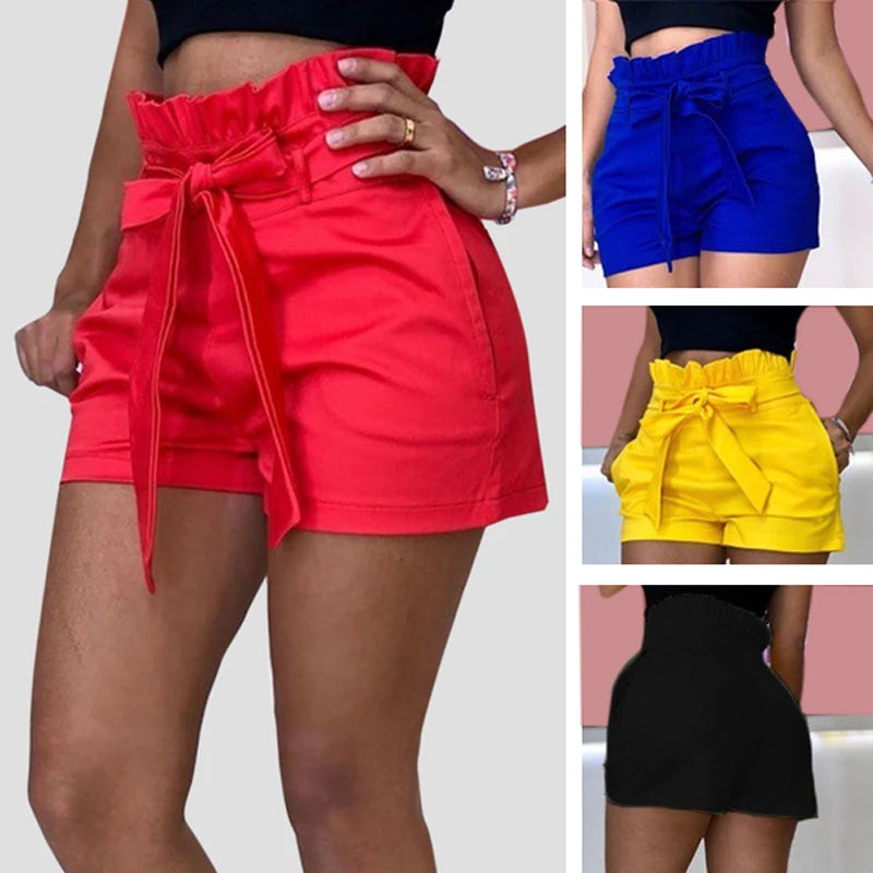 Plus Women's High Waist Shorts Pure Color Loose Summer