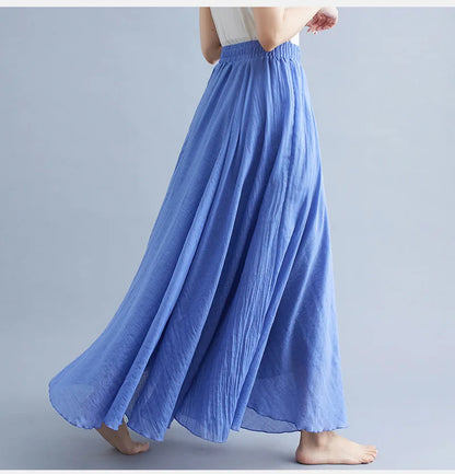 Fashion Solid Cotton Linen Women Skirts Maxi Elegant Harajuku Saia Casual Loose Long Skirt Ladies Clothes Faldas Ropa Mujer