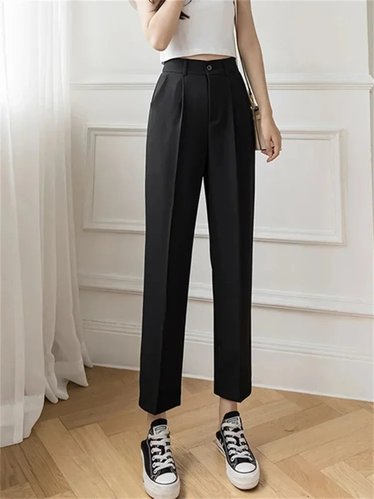 Fashion Black Suit Haren Pants Elegant Elastic Office