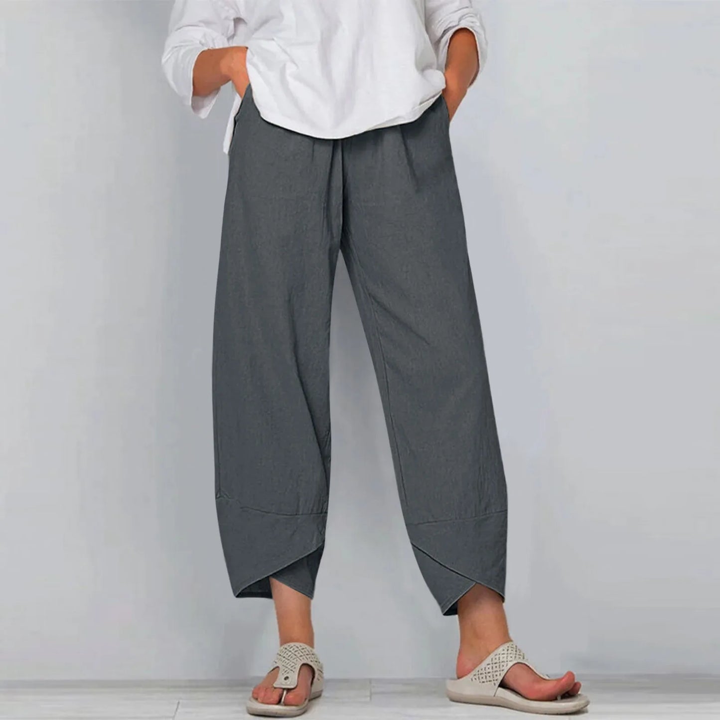 Women's Cotton Linen Pants Loose Elastic Waist Harem