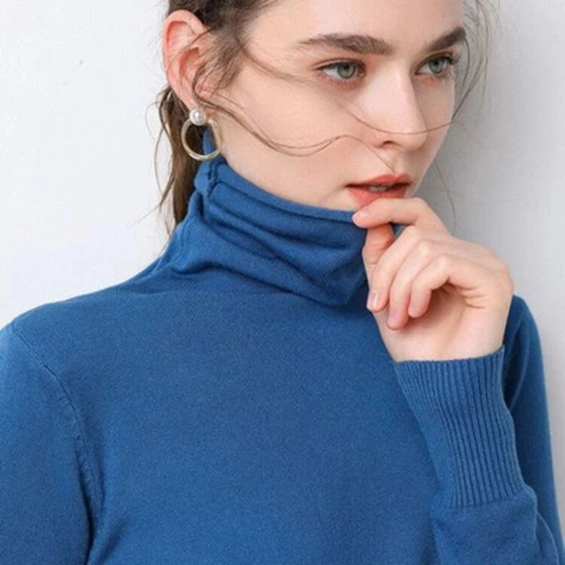 Autumn Winter  Women Sweater Turtleneck Slim Fit Basic Pullovers 2023 Fashion Korean Knit Tops Bottoming Shirt Stretch Jumpers