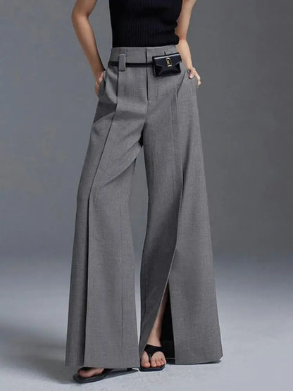 Formal Suit Pants High Waisted Wide Leg Split Trousers