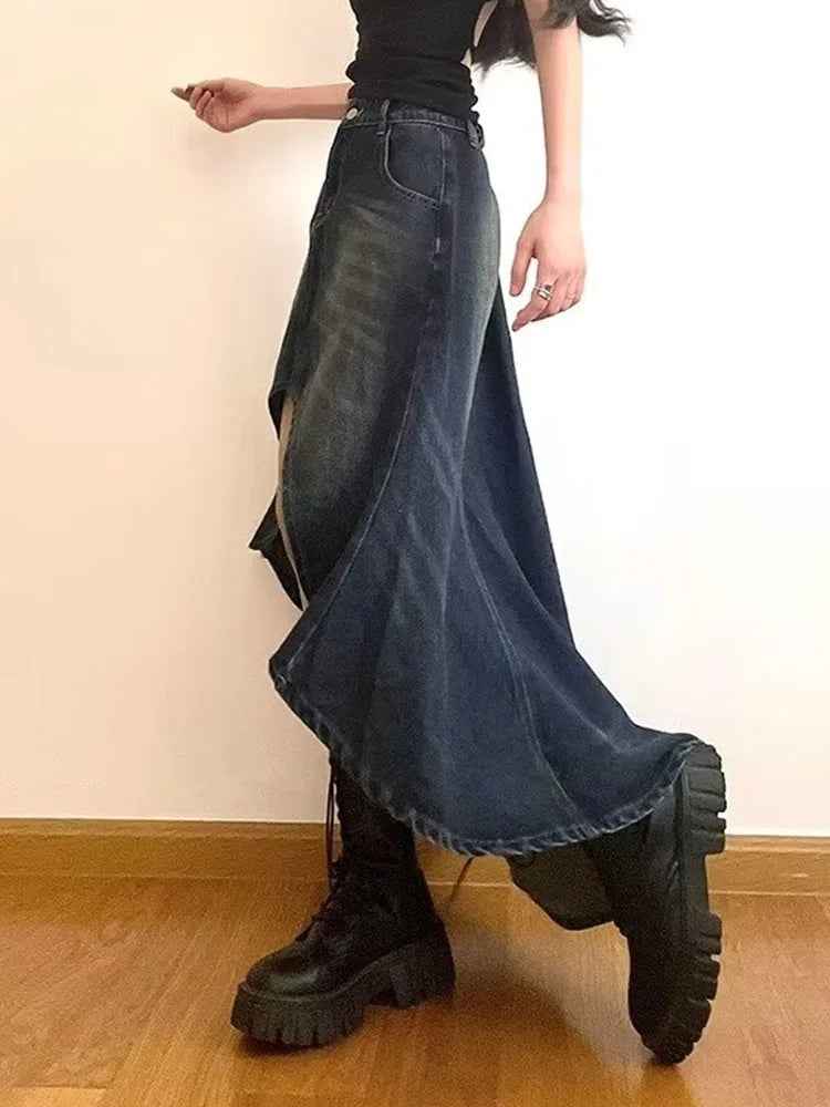 Asymmetrical Denim Skirt Women's Clothing Sexy A-Line Skirts