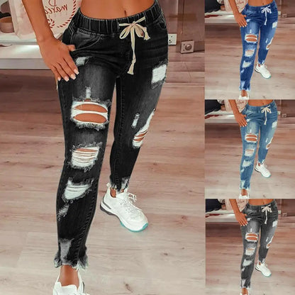 Women's Jeans Ripped Vintage Distressed Streetwear Hip Hop Pants