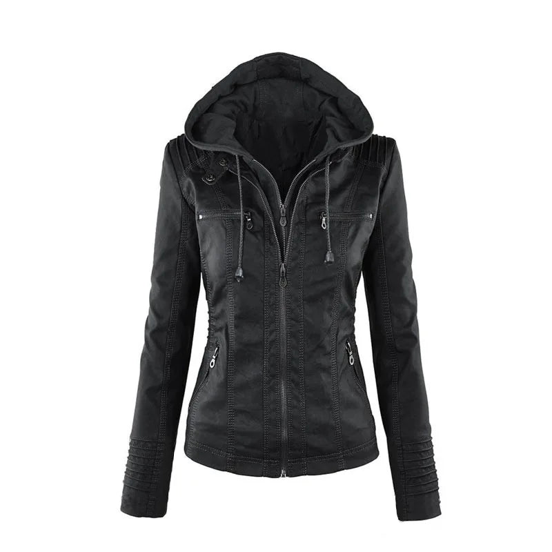 Basic Leather Jacket - Women’s Motorcycle PU Coat