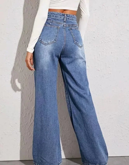 Slouchy Jeans Women's High Waist Blue Jeans Women's Washed Zipper Fly Ankle Length