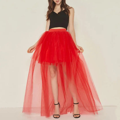 Tulle Skirt Elastic High Waist Solid Color Party