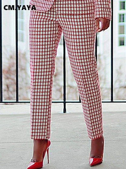 Elegant Houndstooth Blazer Suit - 2 Piece Autumn Winter