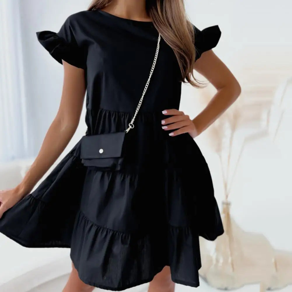 Fashion Women's Summer A-Line Patchwork Mini Dress with Flare Sleeves