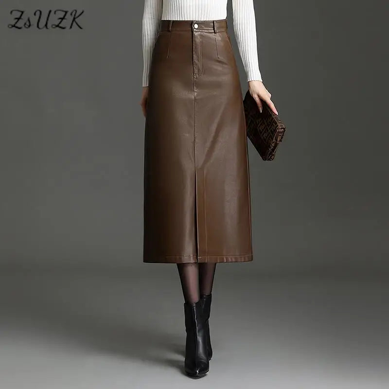 Zuzk Women's PU Leather Bodycon Skirts Autumn Winter High Waist