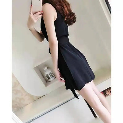 Sleeveless Lace Up Chiffon High Waisted Korean Version Dress Women 2024 Summer Short Dress