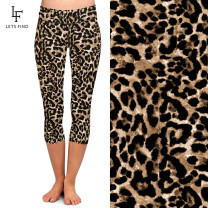 Capri Leggings High Waist Leopard Print Fitenss Slim Stretch