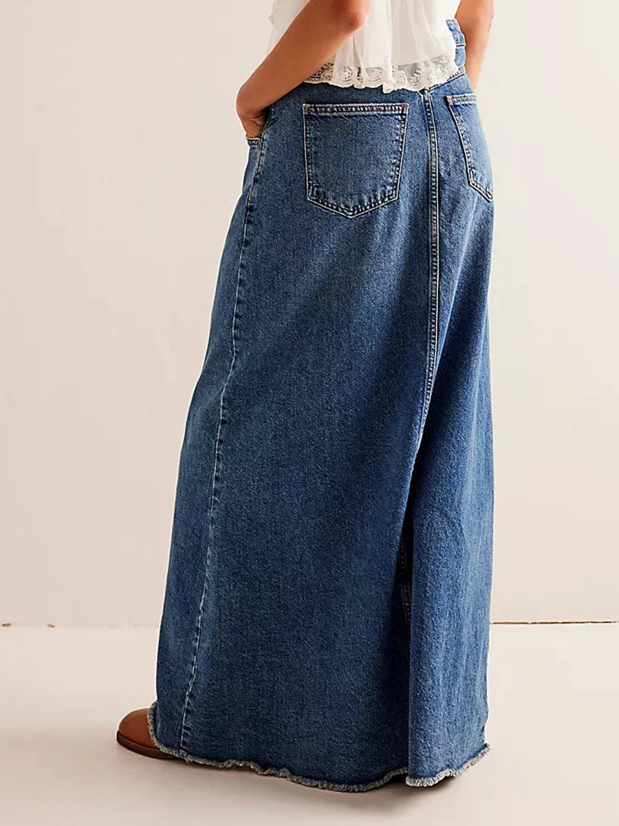 Women's Y2K Vintage Denim Maxi Skirt High Waist Loose Streetwear