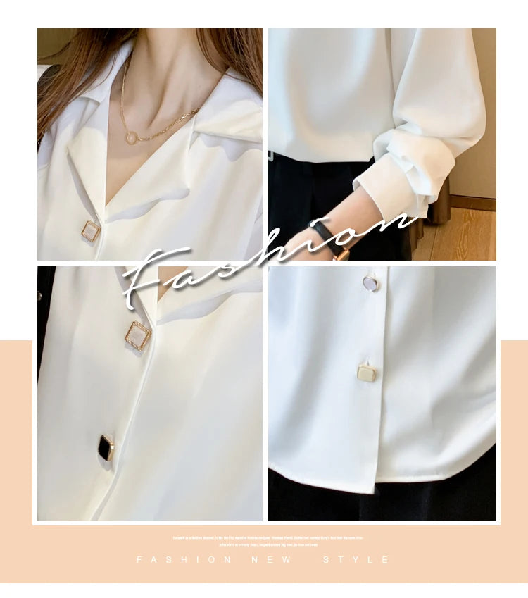 Long Sleeve Black White Blouse Tops Blouse Women Blusas Mujer De Moda 2024 V-neck Chiffon Blouse Shirt Blouses Femme Blusas E447