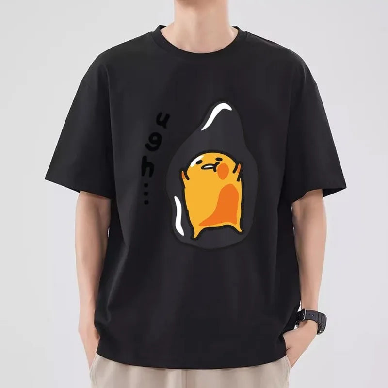 MINISO Gudetama T Shirt Women Couple Combination Clothes Short Sleeve Collar Fashion T-shirt Man Cotton