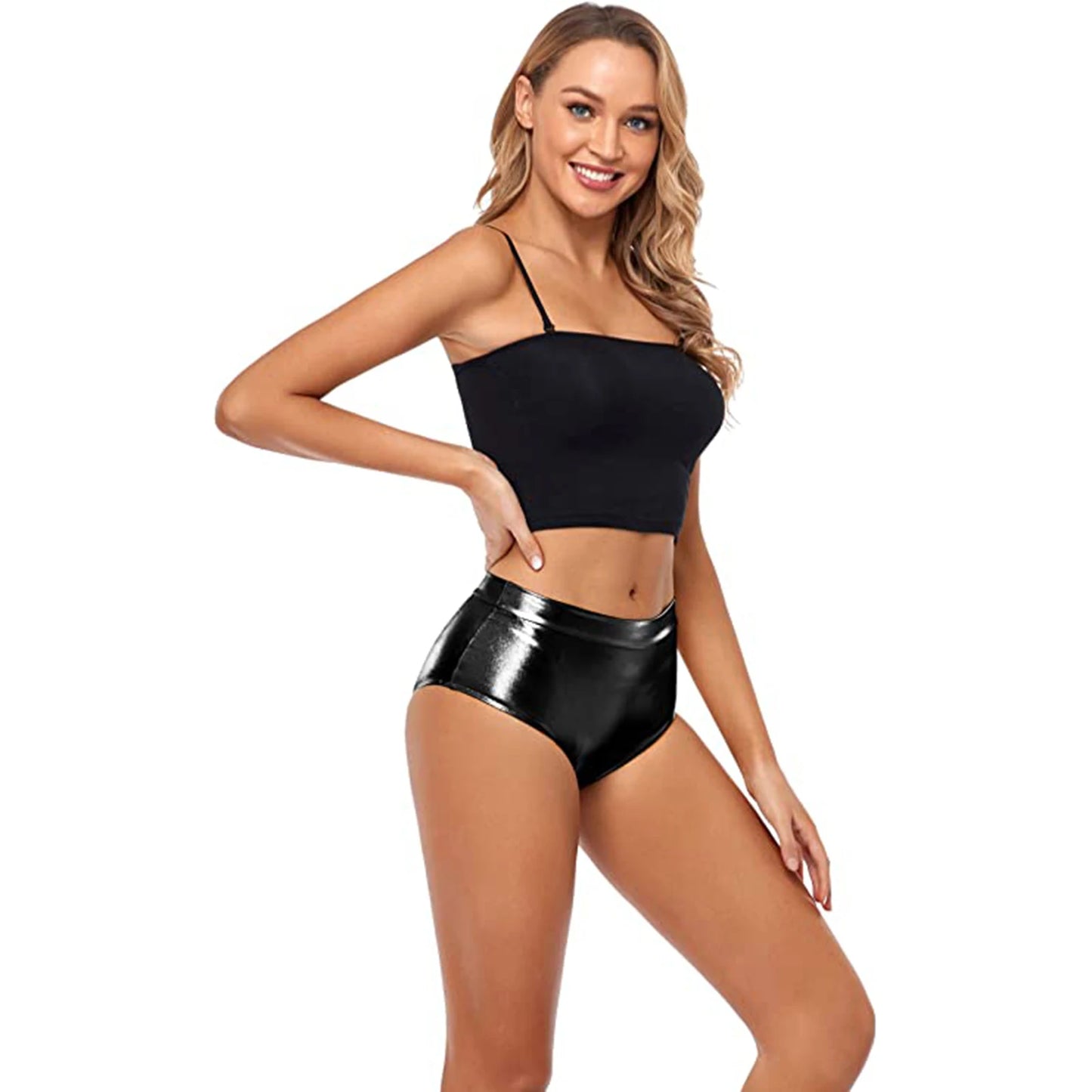 Metallic High Waisted Booty Shorts Women's Spandex Ballet Festival