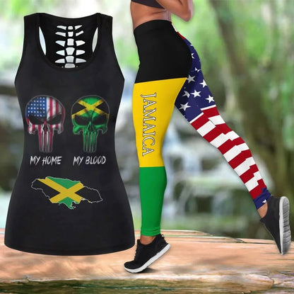 Cosmos Jamaica Lion Coat Arms Flag Printed Hollow Tank Leggings