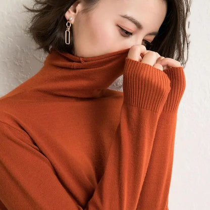 Autumn Winter  Women Sweater Turtleneck Slim Fit Basic Pullovers 2023 Fashion Korean Knit Tops Bottoming Shirt Stretch Jumpers