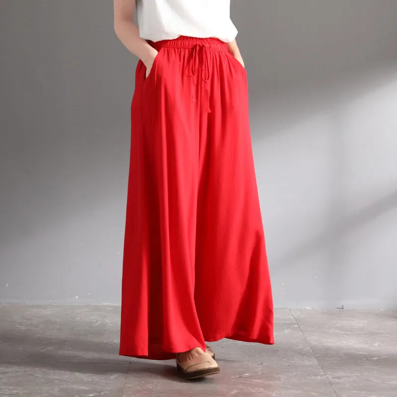 Women's Summer Vintage Cotton Linen Pants Long Palazzo Loose Pants