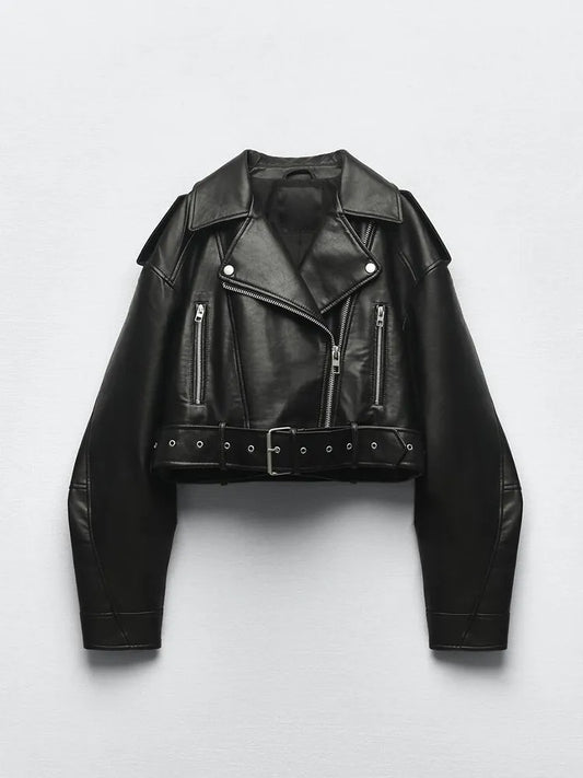 Faux Leather Short Jacket - Spring Autumn Biker Coat