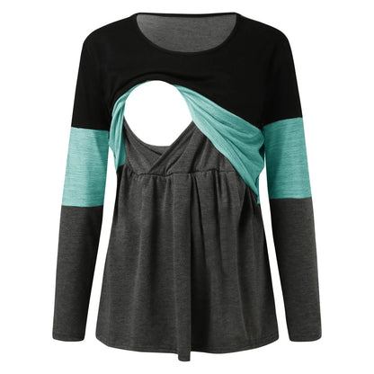 Long Sleeve Nursing T-Shirt - Patchwork Nursed Tops