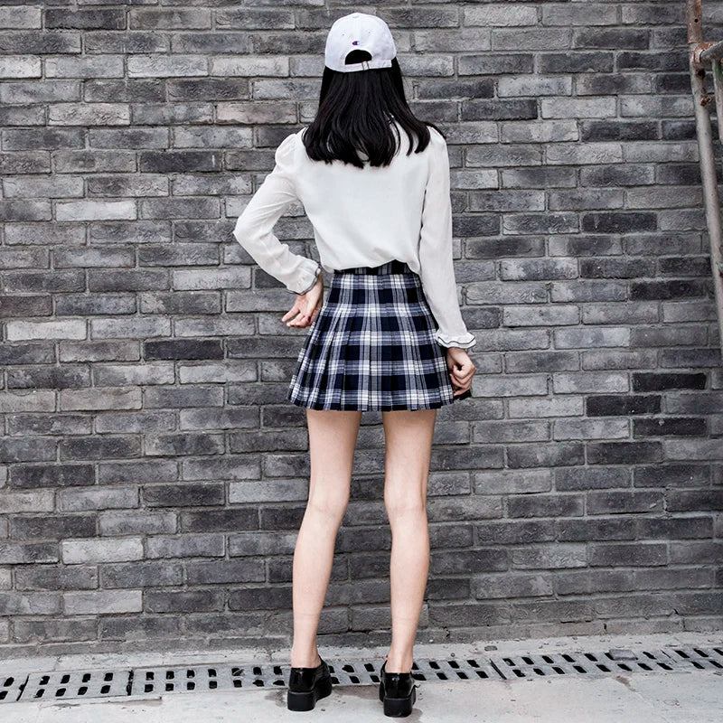 Short Skirt New Korean Women's Zipper High Waist Plaid