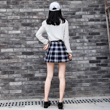 Short Skirt New Korean Women's Zipper High Waist Plaid