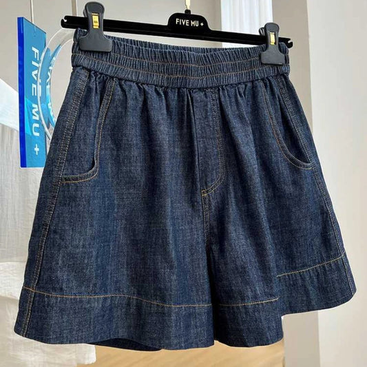 Drawstring Shorts Blue Cowboy Woman Light Elegant Casual Summer