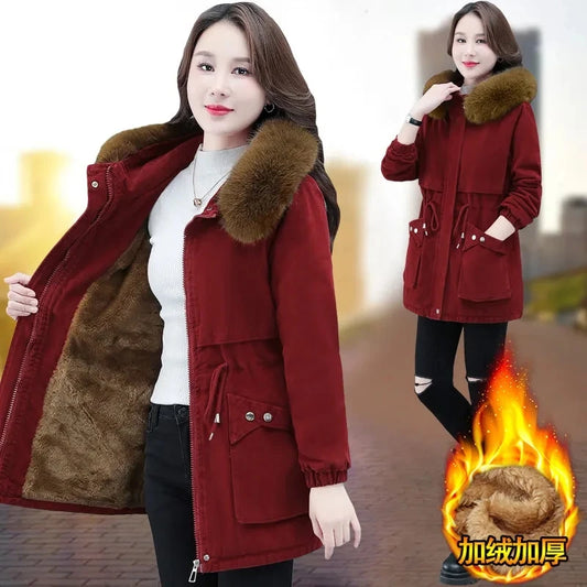 Parkas 6XL Womens 2023 Winter Jacket Loose Casual Padded Coat Plush Fur Collar