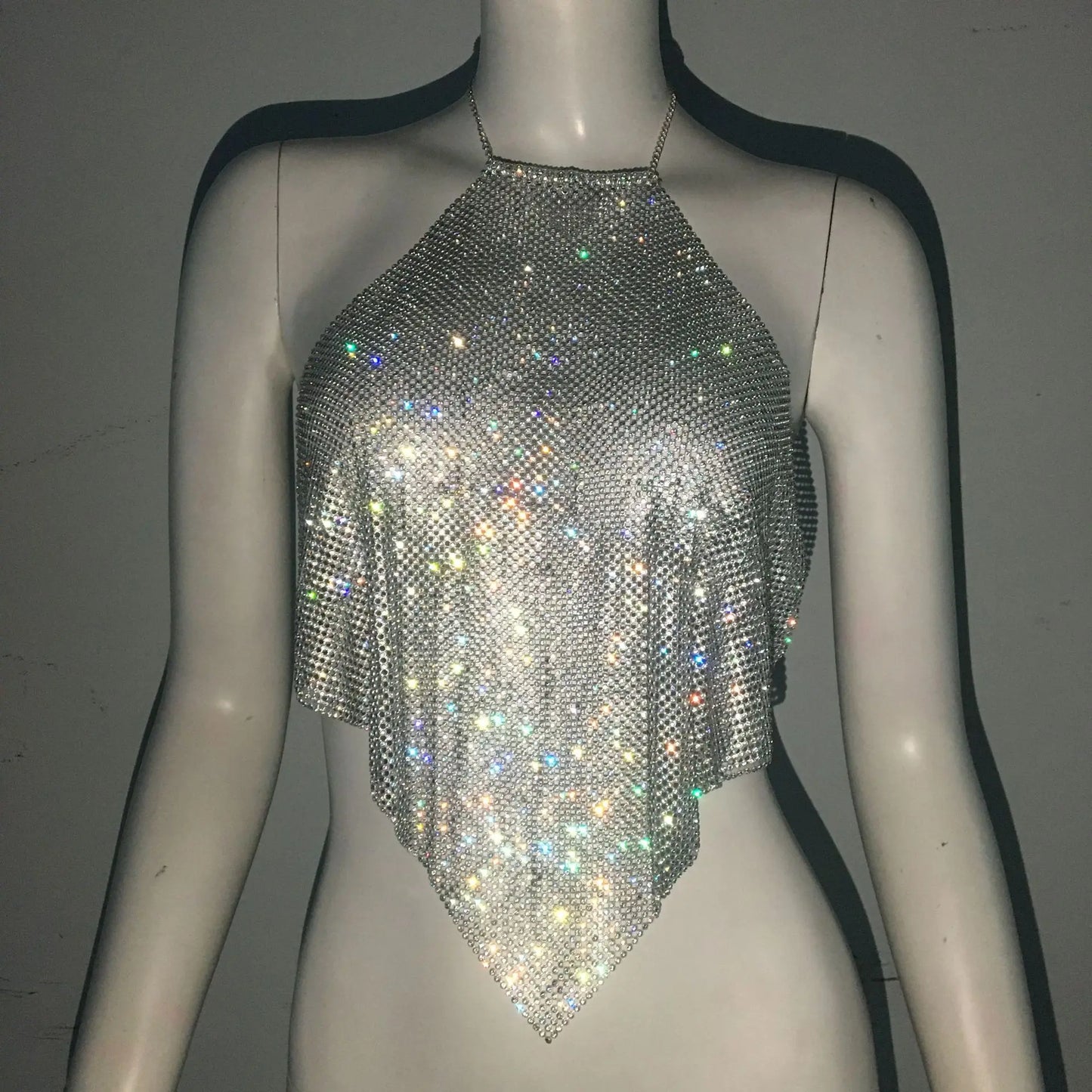 Shiny Diamond Women's Tank Top Crystal Rhinestone Halter Low Out Backless Crop Tops Sexy Nightclub Y2K Festival Rave Party Camis