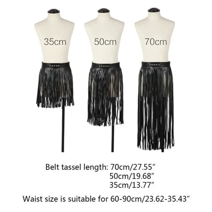 Women's High Waist Faux Leather Fringe Tassels Skirt With Buttons